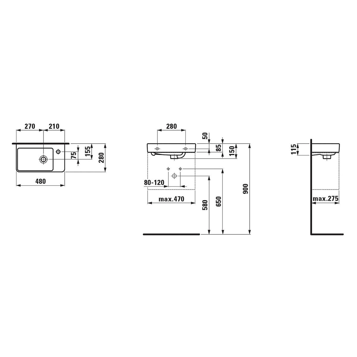 Laufen Handwaschbecken Pro S 480x280mm weiß mit Überlauf 1 Hahnloch rechts Sanitär