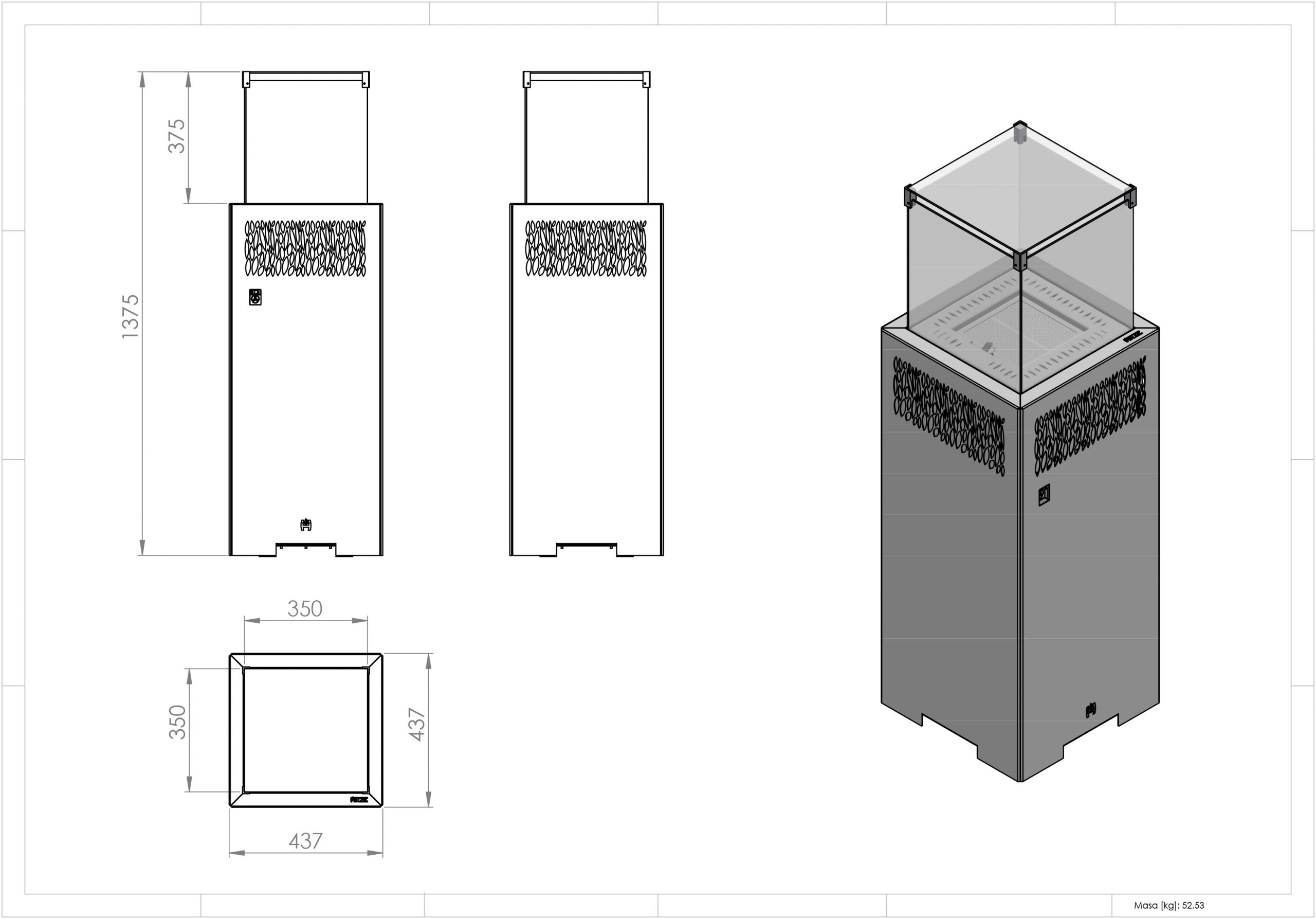 Hitze Gas-Terrassenheizung FUENTE Q V 5,7 kW schwarz Gasheizung Gas-Gartenheizer