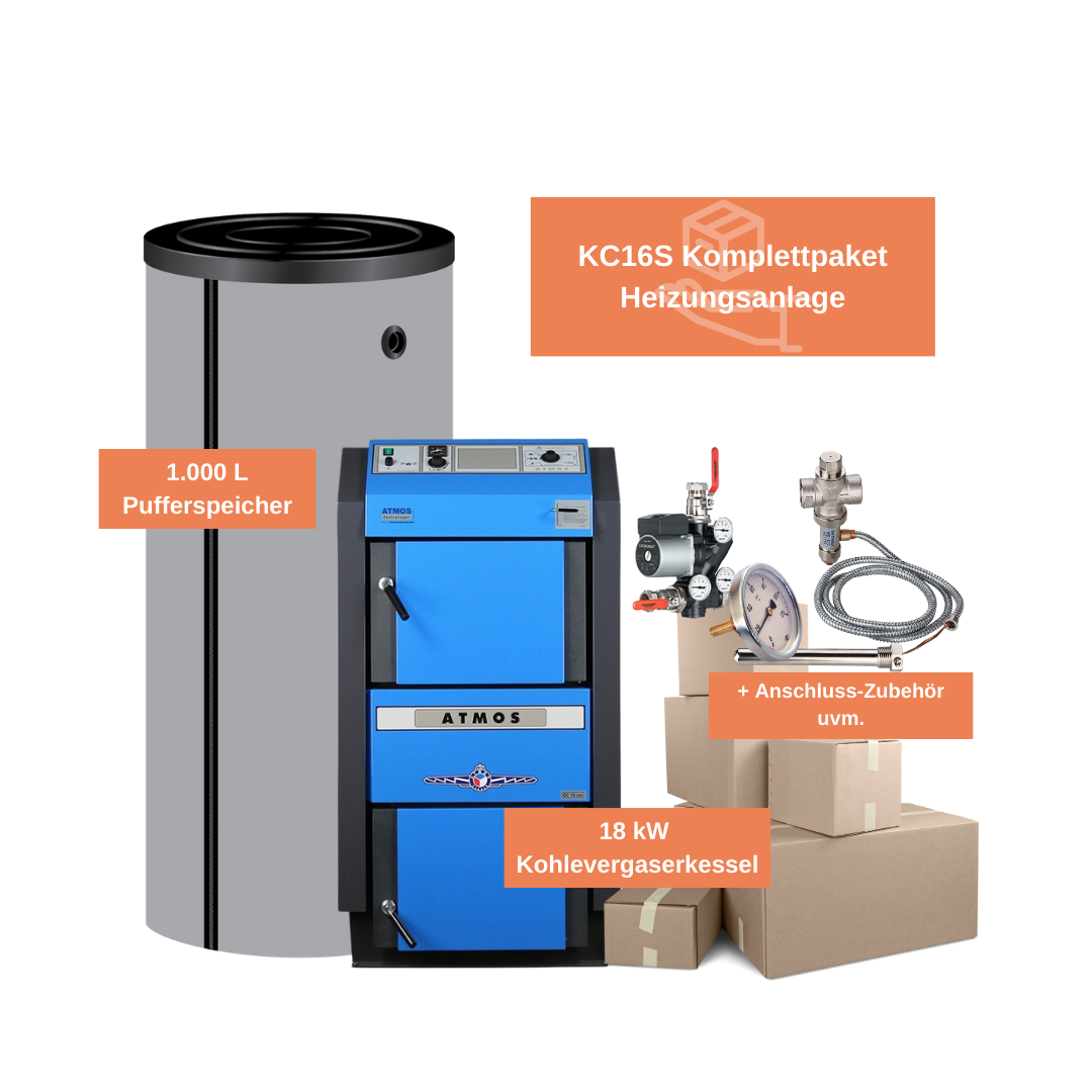 Komplett-Set Wasserführender Kohlevergaser Atmos KC 16 S Heizung