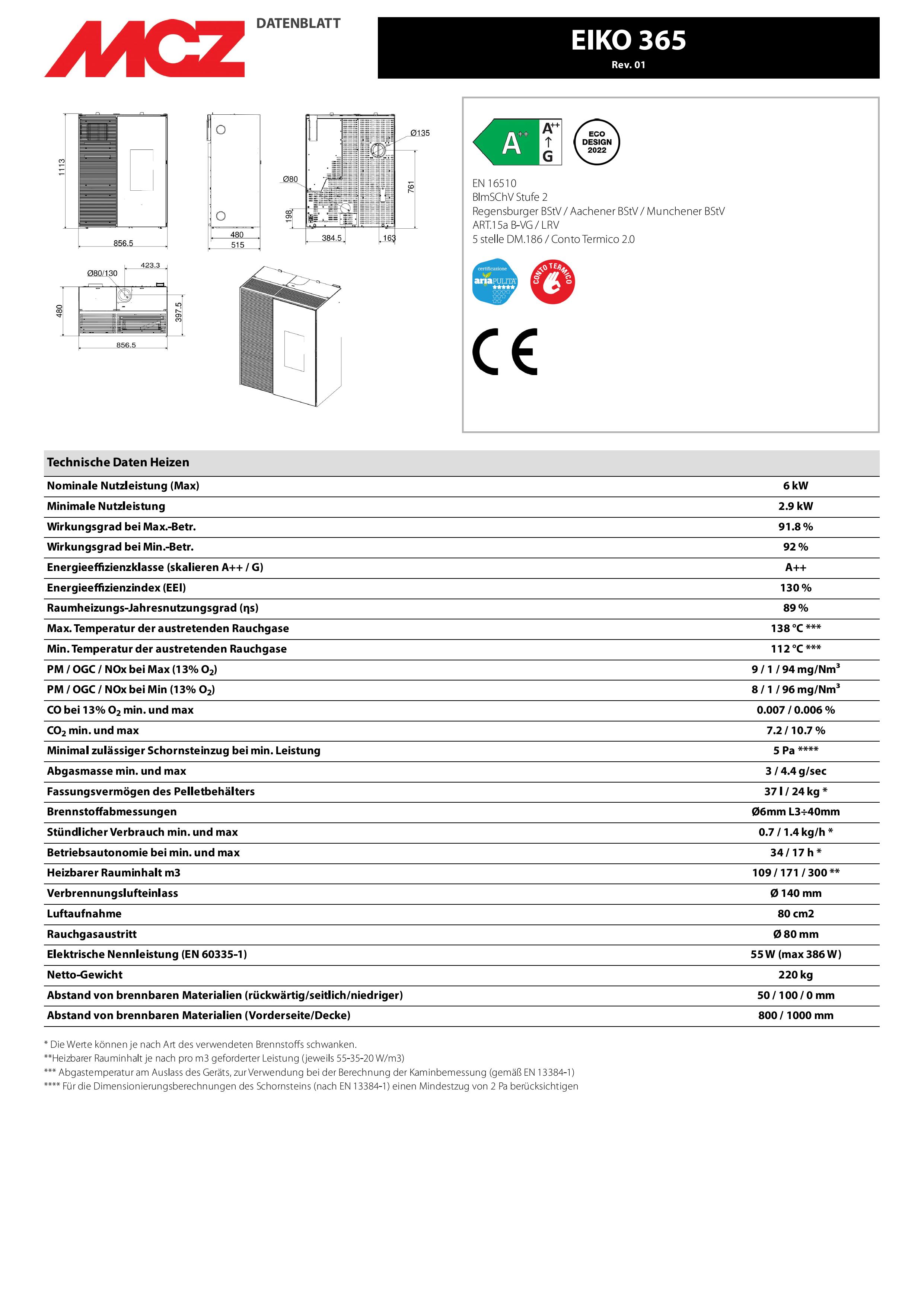 MCZ Pelletofen EIKO 360 Core R 6 kW Heizen+Kühlen Ofen Kamin