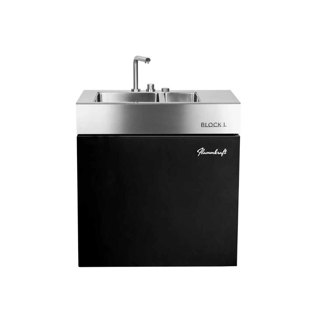 Flammkraft Outdoor-Küchenmodul BLOCK L Elfenbeinschwarz Waschbecken Grill
