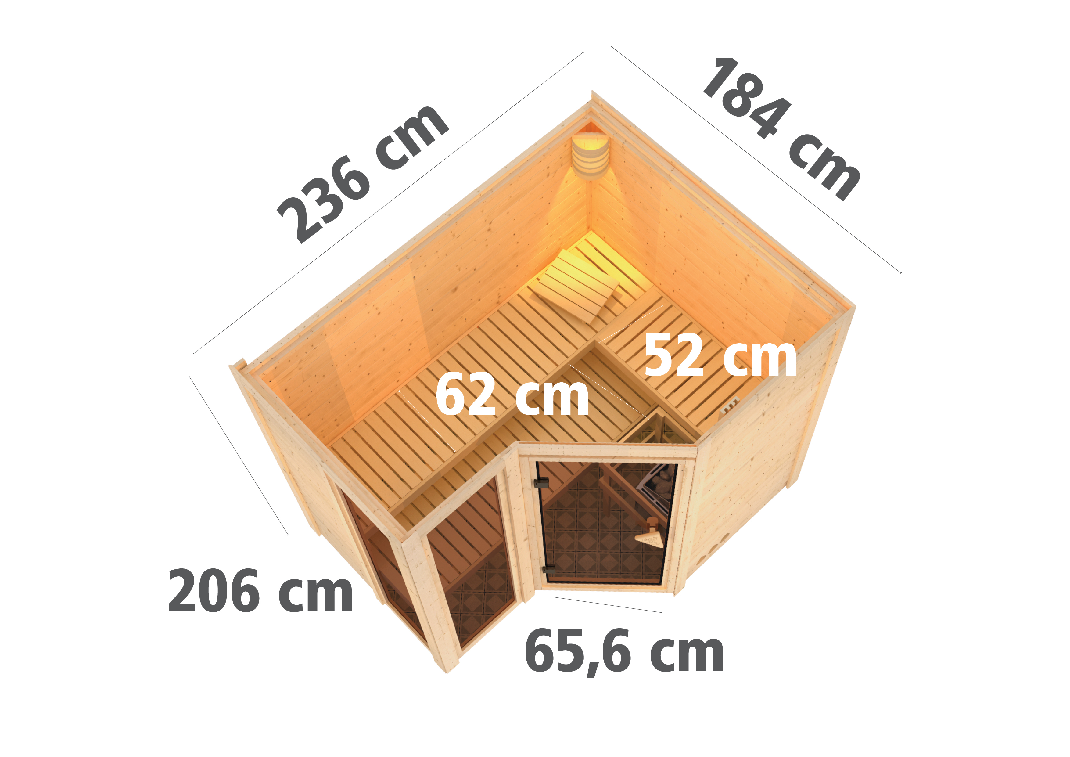 Karibu Sauna Amara - Massivholzsauna (Eckeinstieg)- vorgefertigte Elemente