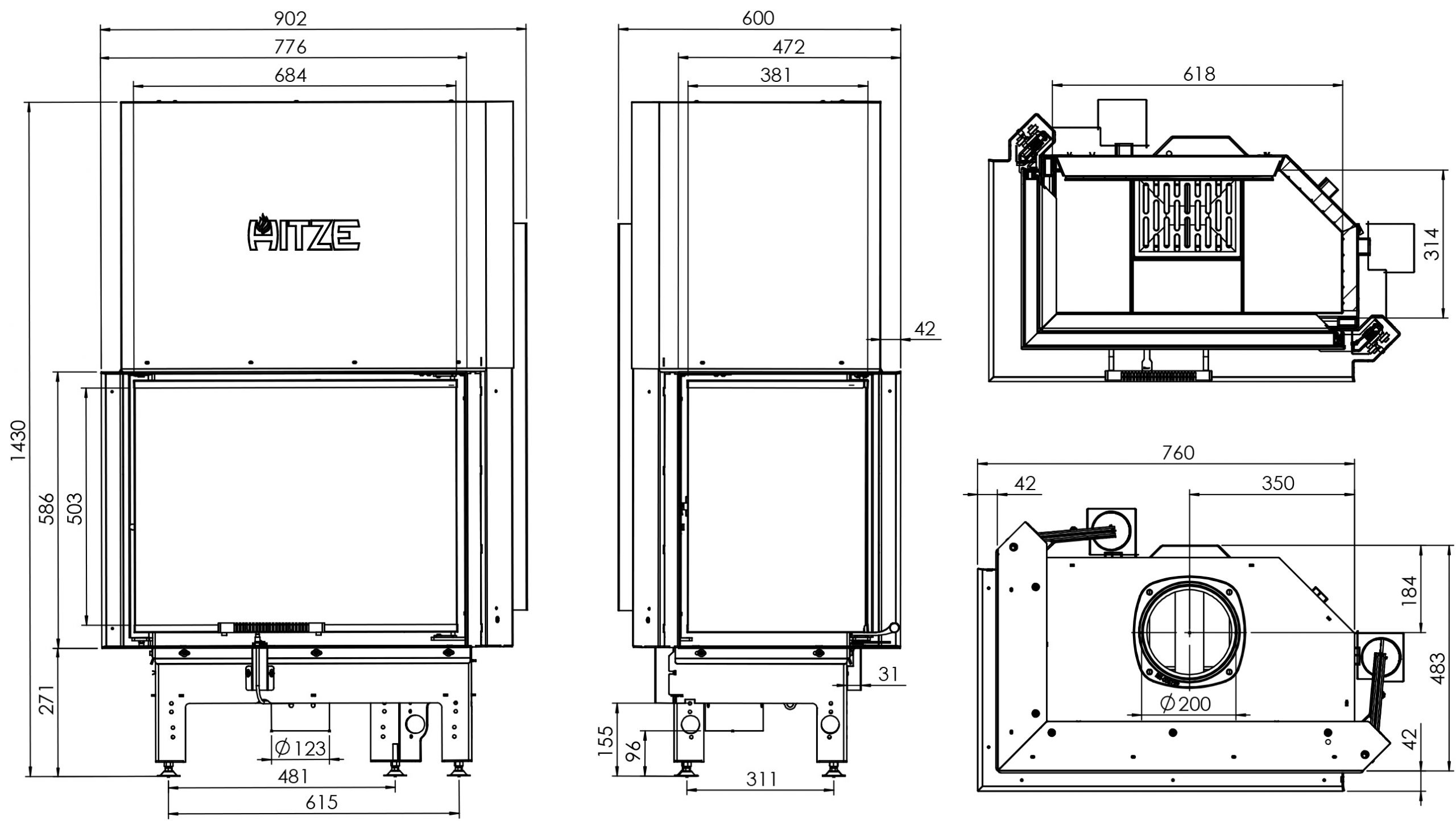 Kaminofen Hitze ALBERO AL16LG.HD 16 kW Kaminofeneinsatz Links Ofen Holzofen Kamin