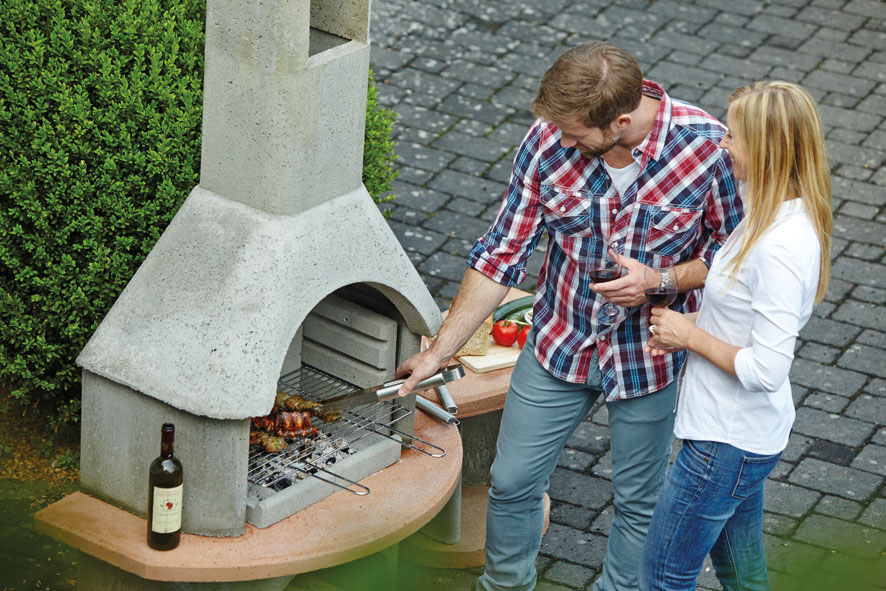 Buschbeck Gartenkamin Carmen inkl Tisch BBQ Kohlegrill Holzgrill Grillkamin