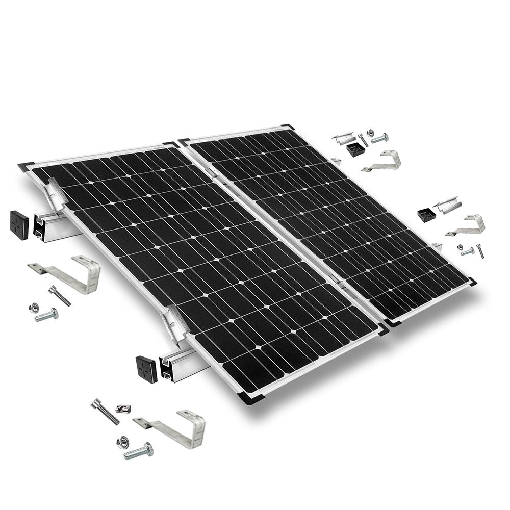 Befestigungskit mit Biberschwanz Dachhaken für Schrägdachmontage 2 Solarpanele