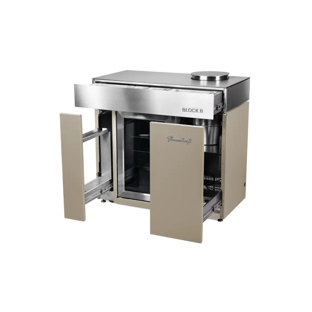Flammkraft BLOCK B Taupe Kühl- und Barmodul 63 Liter Outdoor-Kühlschrank Modul