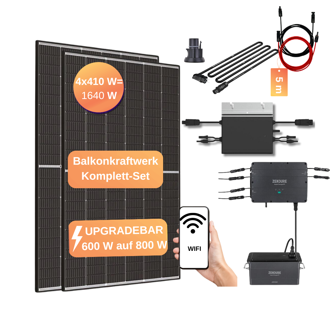 1640 W / 600 W drosselbar 600W / 800W Balkonkraftwerk Speicher Batterie 1920 Wh