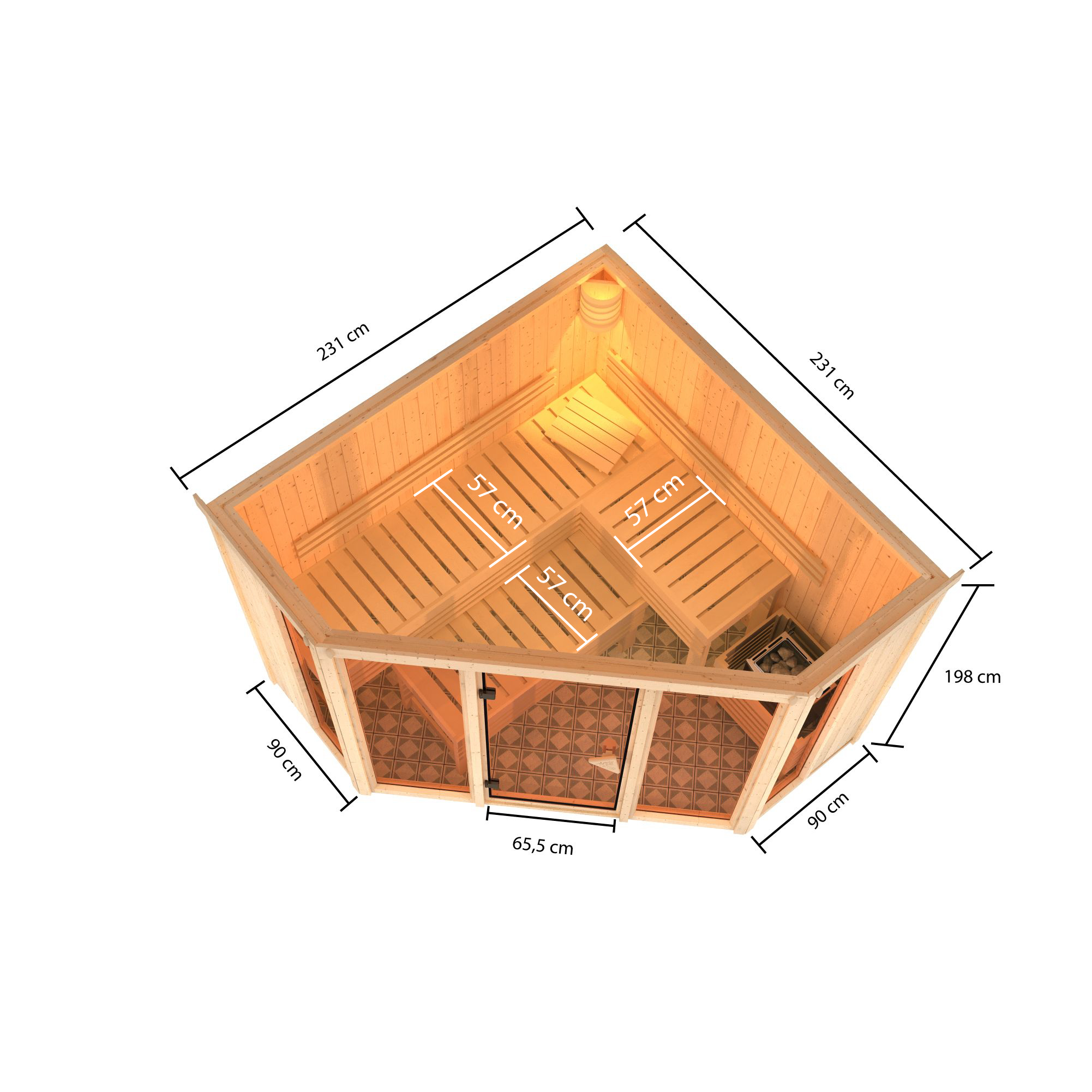 Karibu Sauna Alcinda 2 Ganzglas - Systemsauna (Fronteinstieg)