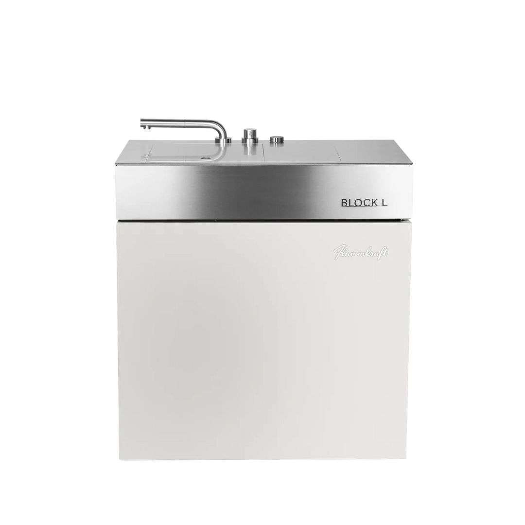 Flammkraft Outdoor-Küchenmodul BLOCK L Elfenbeinweiß Waschbecken Grill
