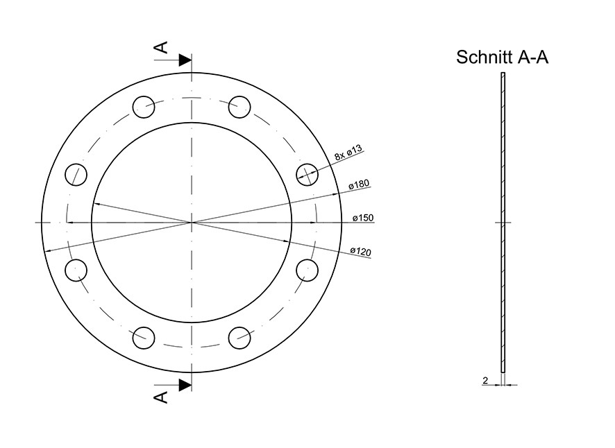 Flanschplatte 8-Loch 180 mm mit 1 1/2 Zoll IG und Dichtung Adapter Elektroheizer