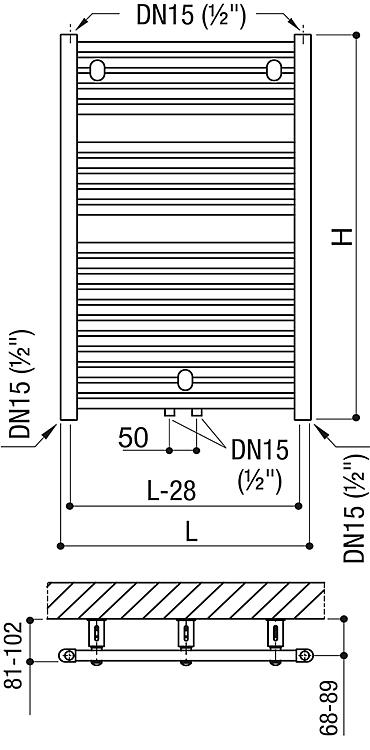 Aluminium-Handtuch-Heizkörper Cool Mittelanschluss 1152x478mm Weiß Bad-Heizkörper