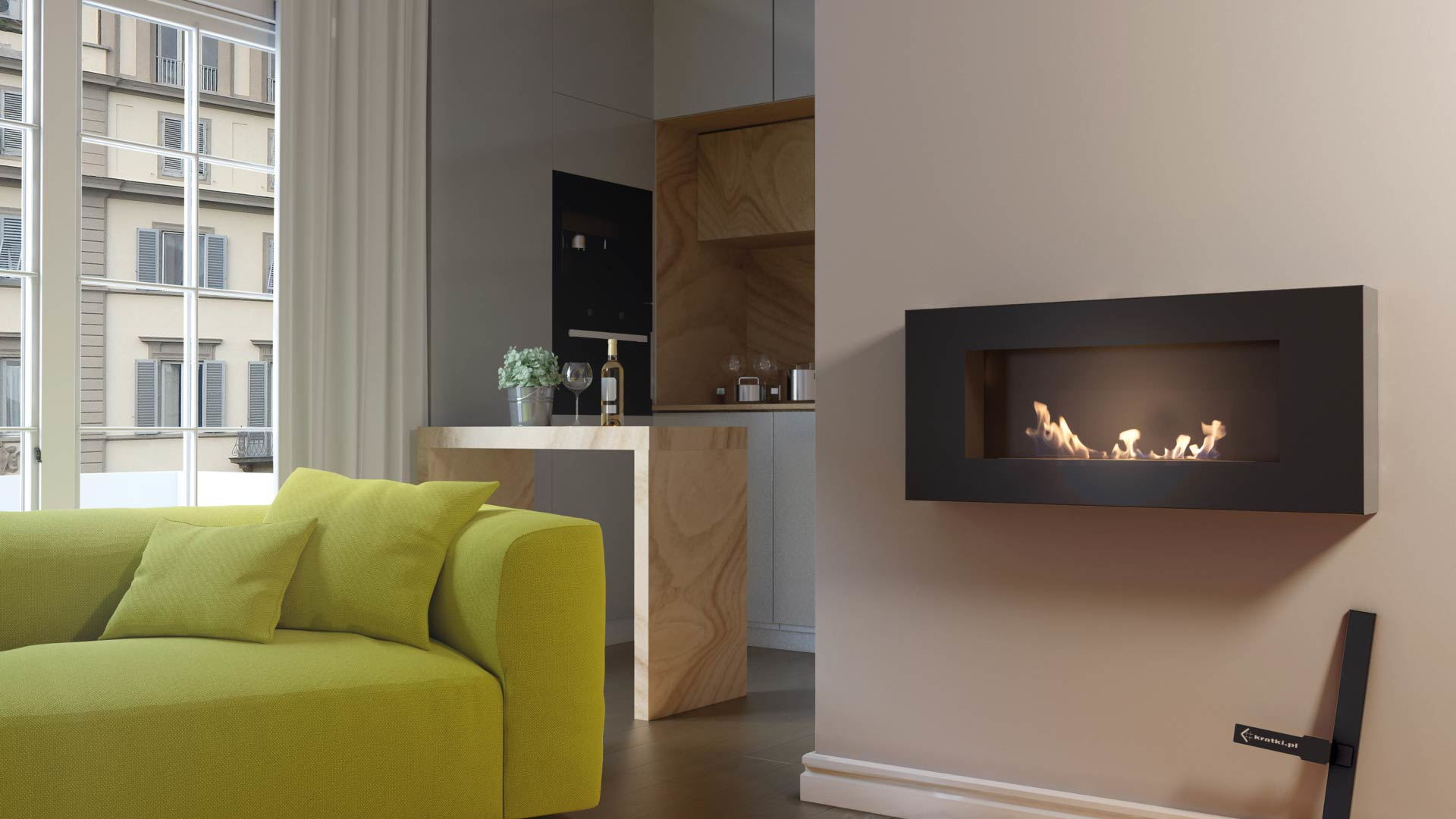 Bioethanol Ethanol Kamin Biokamin DELTA FLAT Schwarz Wandkamin Kamin Ofen