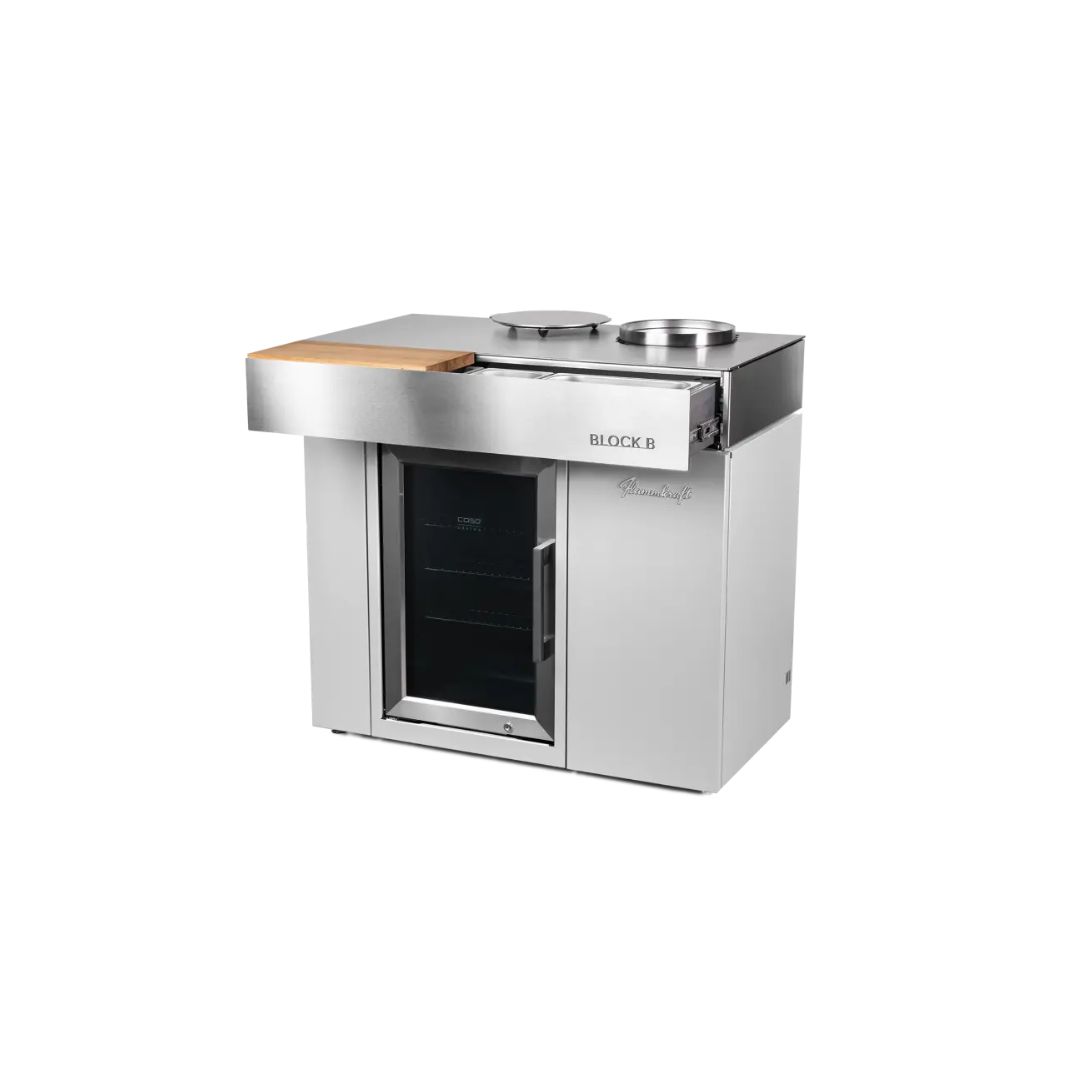 Flammkraft BLOCK B Lichtgrau Kühl- und Barmodul 63 Liter Outdoor-Kühlschrank Modul