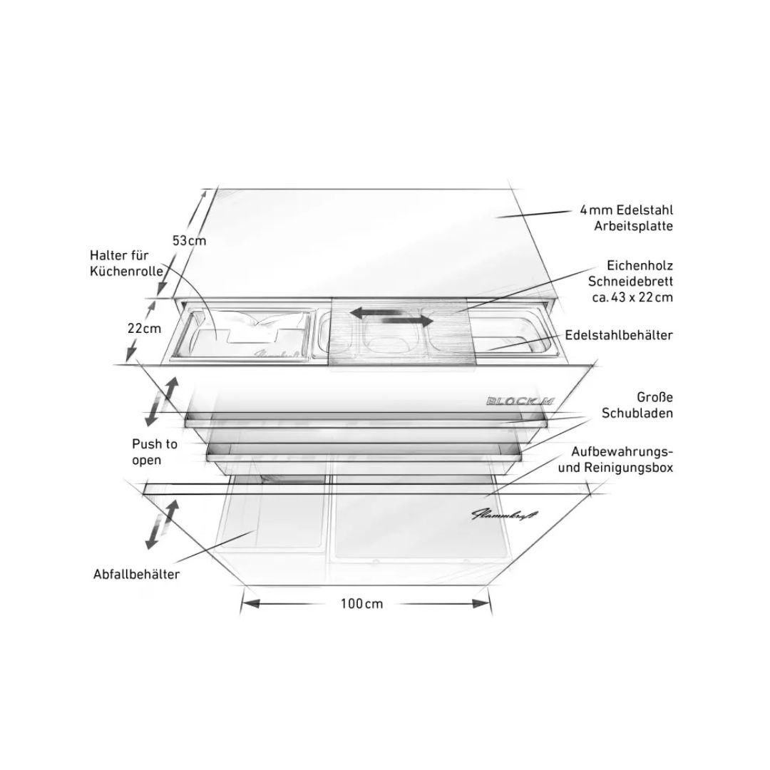 Flammkraft Outdoor-Küchenmodul BLOCK M Gen.5 Elfenbeinschwarz Grillmodul