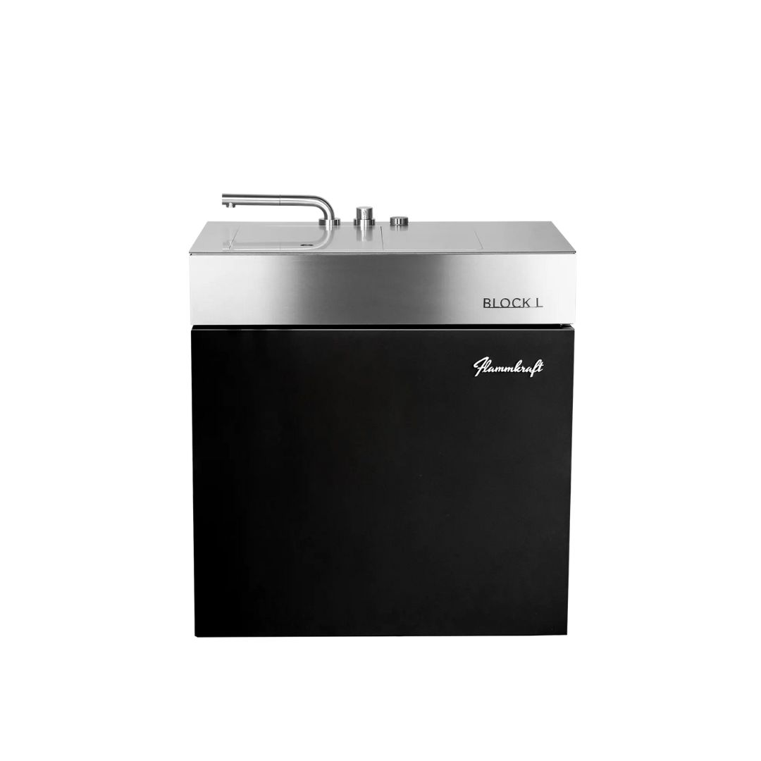 Flammkraft Outdoor-Küchenmodul BLOCK L Elfenbeinschwarz Waschbecken Grill