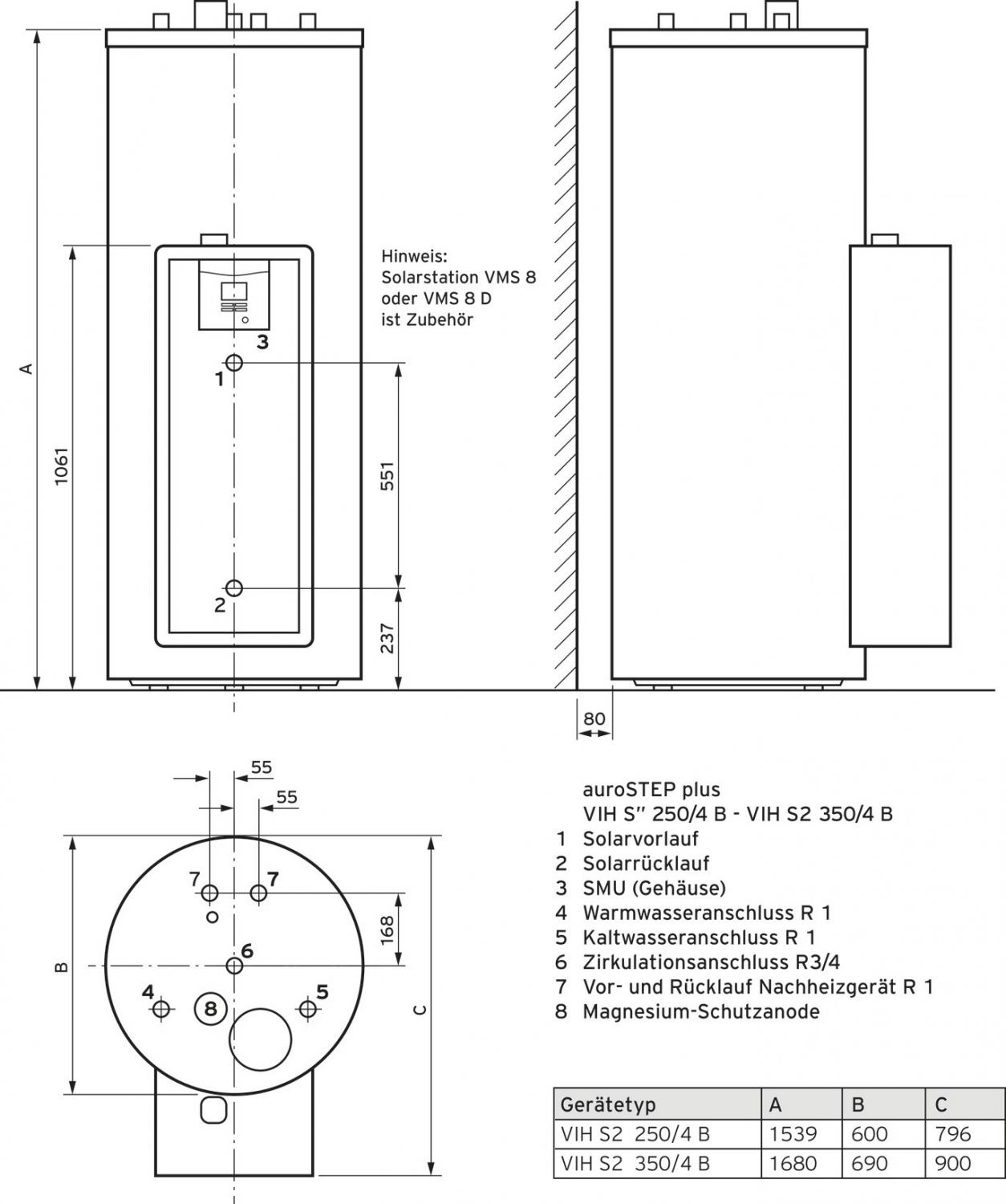 Vaillant auroSTEP plus VIH S2 250/4 B bivalenter Solarwarmwasserspeicher 246 l