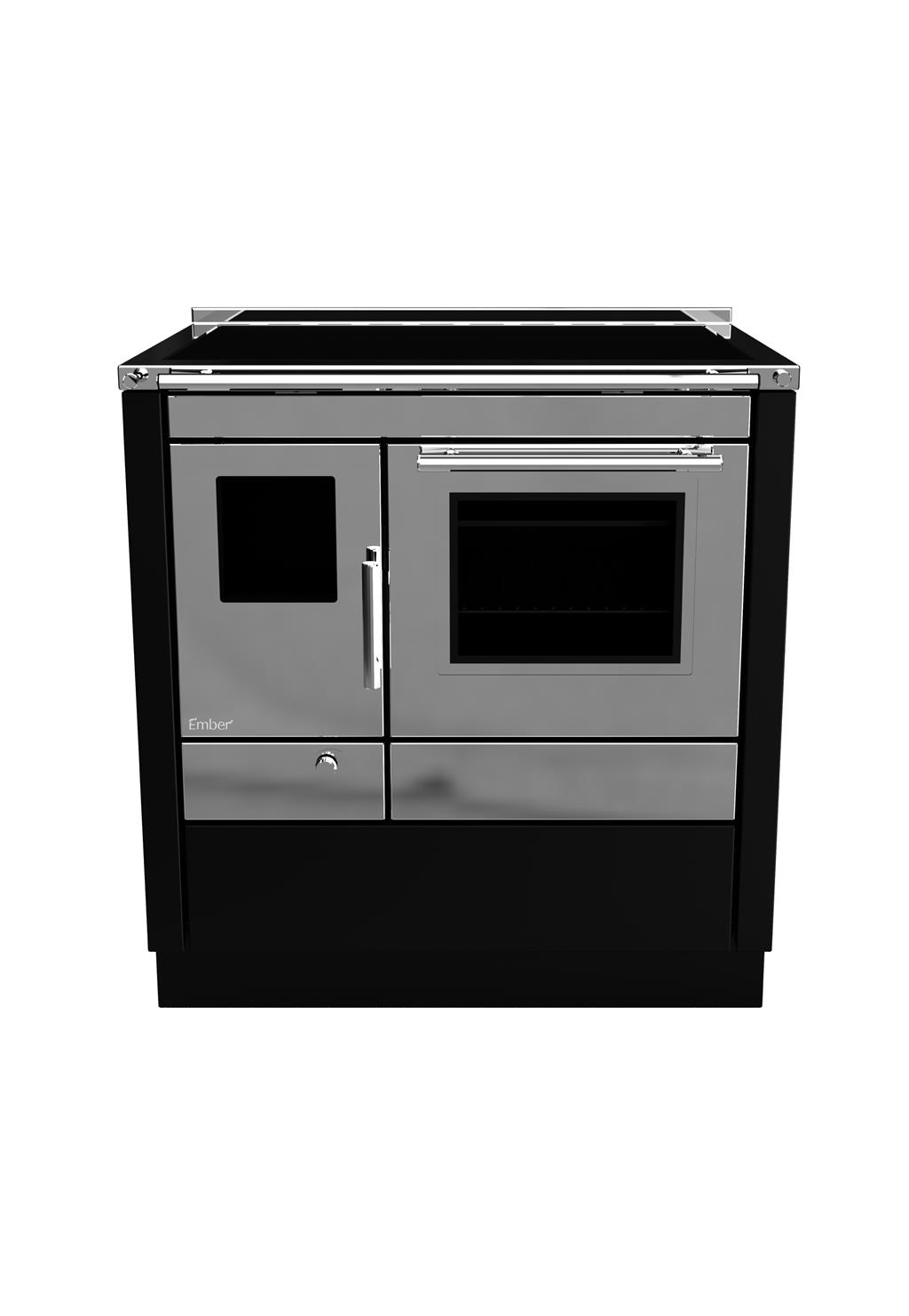 Küchenherd Ember Fire A1 80D-S-GD 5,2 kW Edelstahl-Schwarz Ofen Kamin