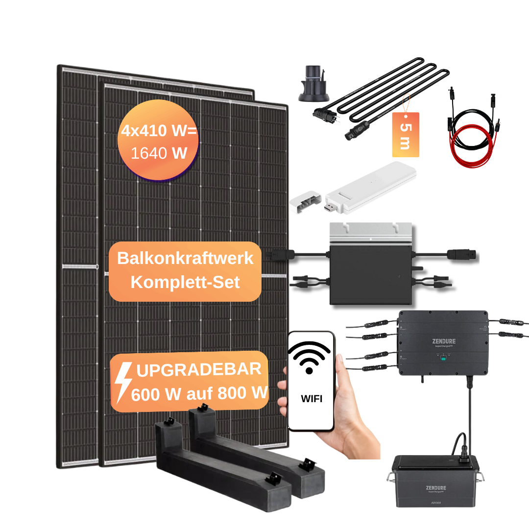 1640 W / 600 W drosselbar 600W / 800W Balkonkraftwerk Speicher Batterie 1920 Wh