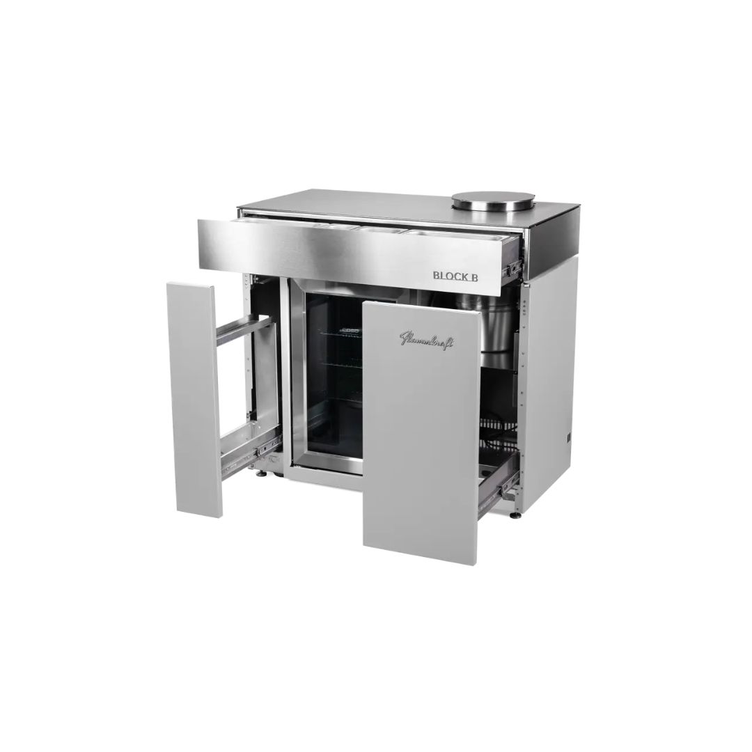 Flammkraft BLOCK B Lichtgrau Kühl- und Barmodul 63 Liter Outdoor-Kühlschrank Modul