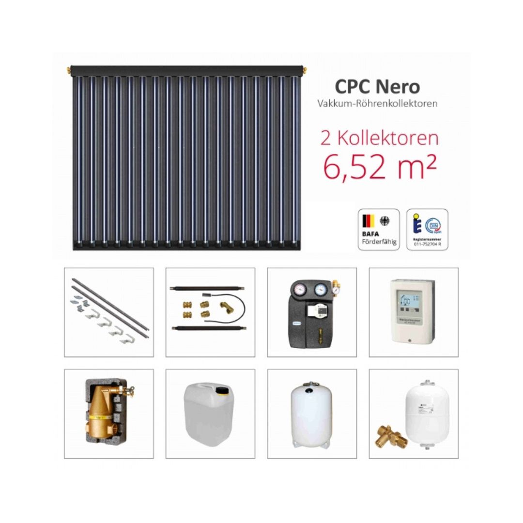 Solarbayer Komplettsolarpaket CPC NERO 2B Bruttogesamtfläche 6,52m² Vakuumröhren