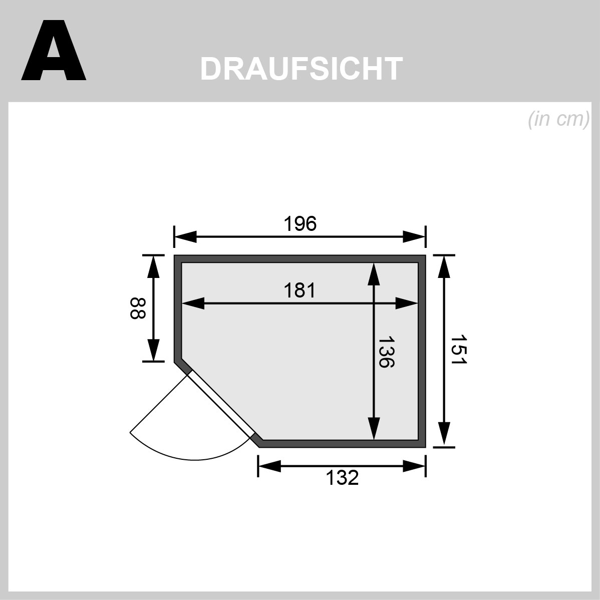 Karibu Carin mit einer graphitfarbenden Ganzglastür/ mit Zierkranz und Beleuchtung am Dach