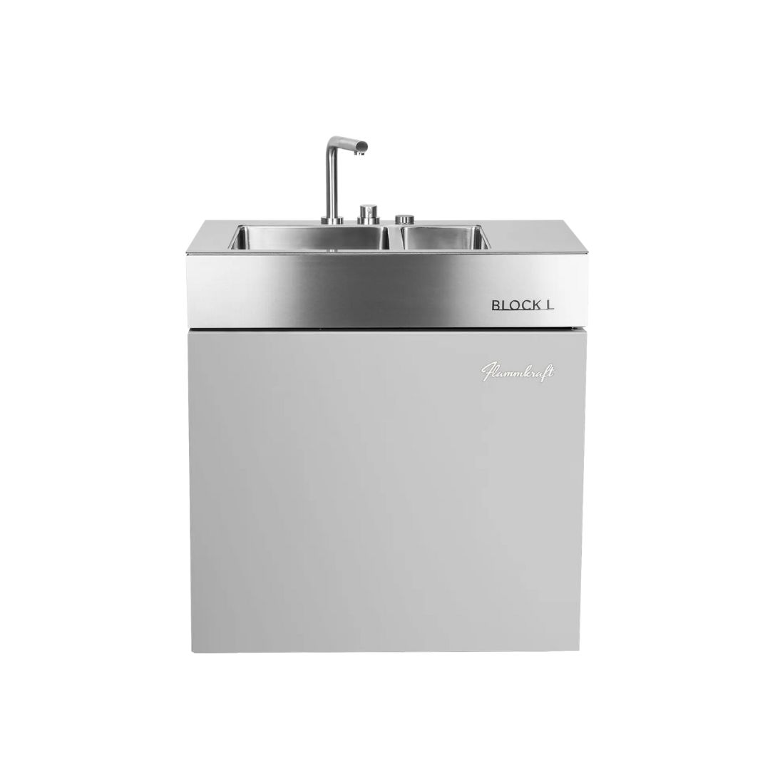 Flammkraft Outdoor-Küchenmodul BLOCK L Lichtgrau Waschbecken Grillmodul BBQ