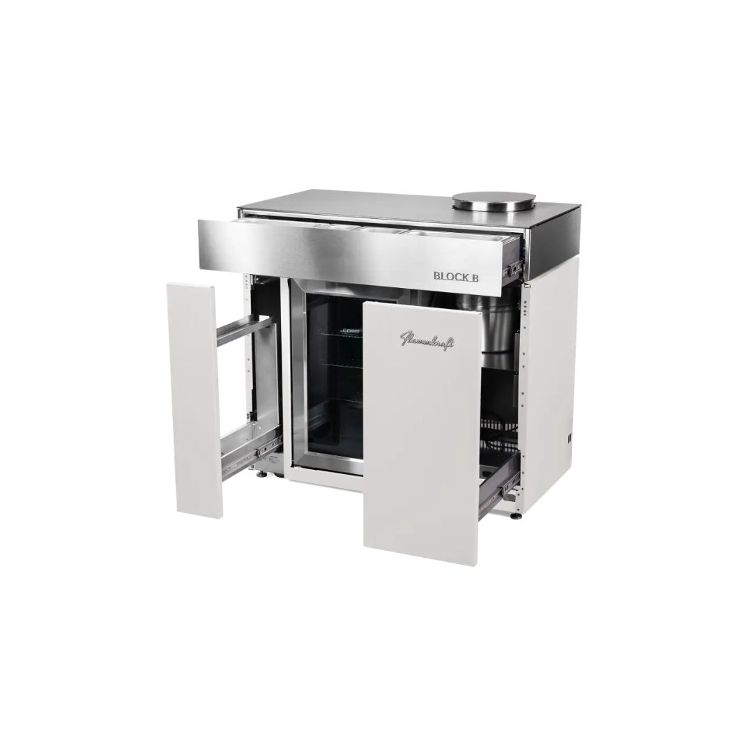 Flammkraft BLOCK B Elfenbeinweiß Kühl- und Barmodul 63 Liter Outdoor-Kühlschrank