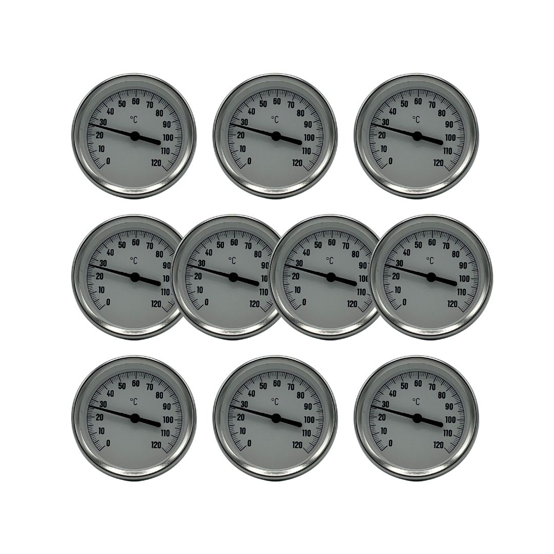 10x Bimetall Thermometer Zeigerthermometer 0-120°C Tauchhülse Heizung Tauchhülse