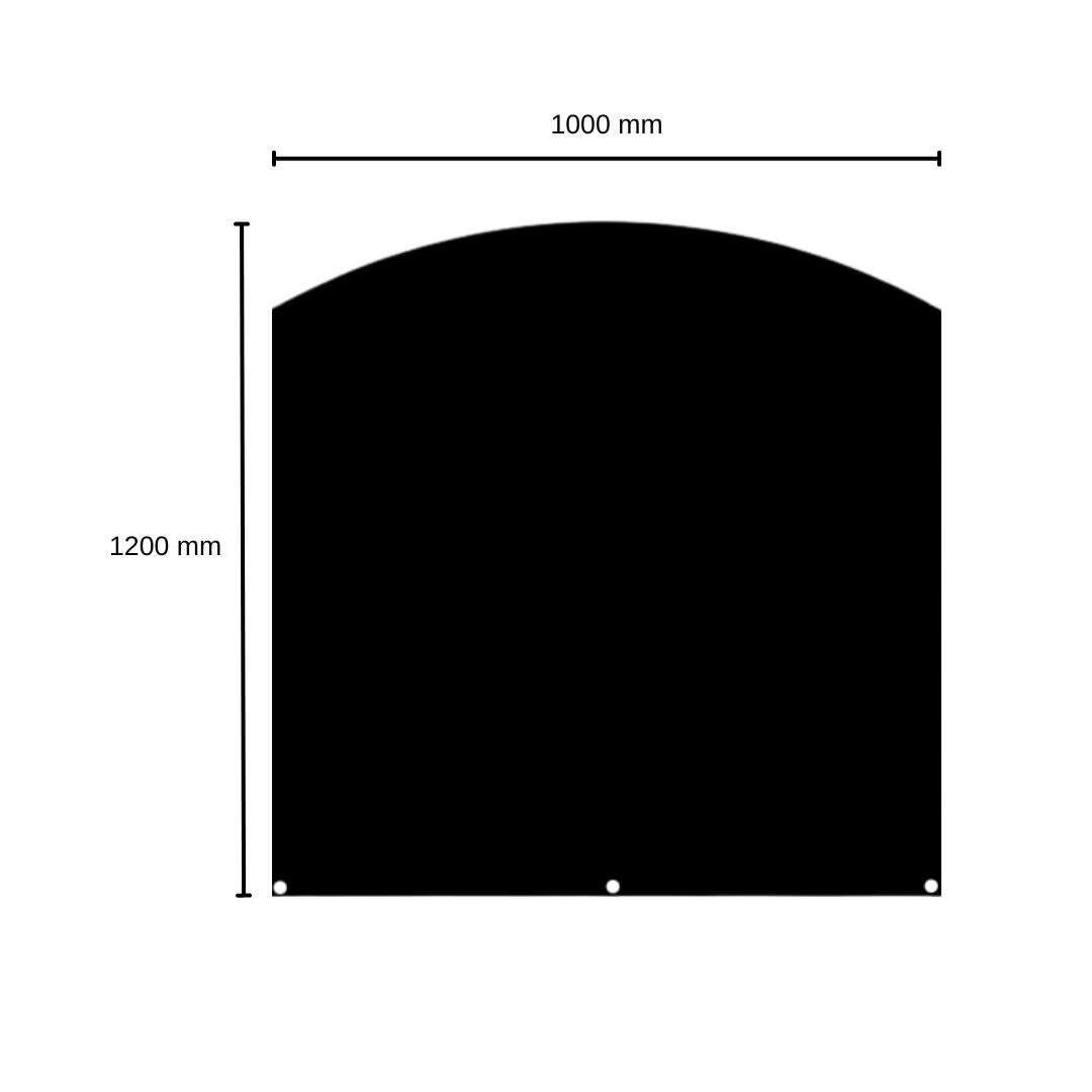 Bodenplatte Kamin Emaillierte-Stahlblech grau schwarz 1000 x 1200 mm E 41-Segmentbogen