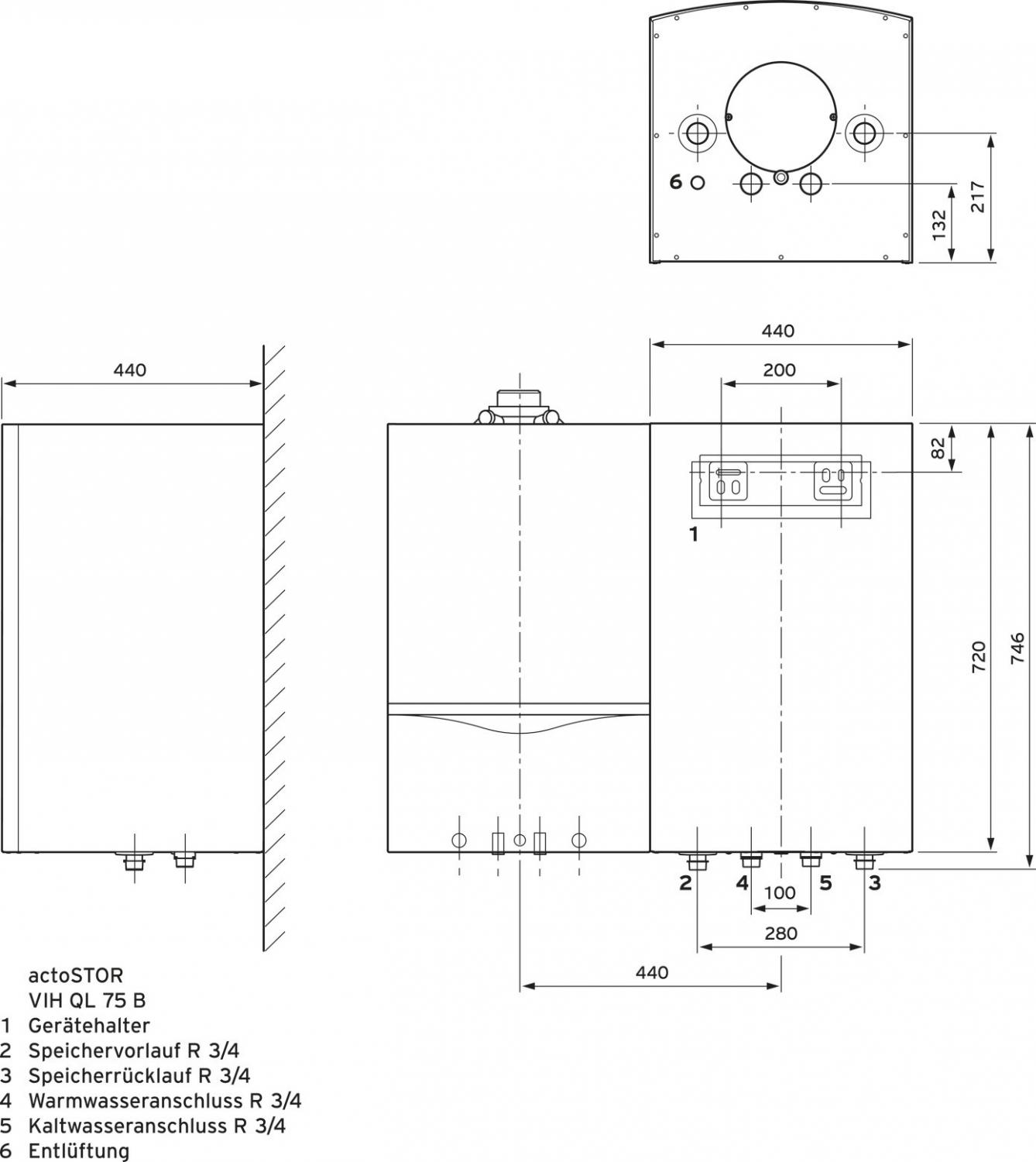 Vaillant actoSTOR VIH QL 75 B Wandspeicher 72l Schichtladespeicher Montage links