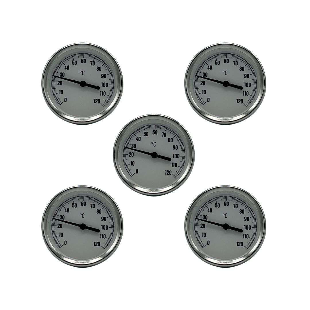 5x Bimetall Thermometer Zeigerthermometer 0-120°C Tauchhülse Heizung Tauchhülse
