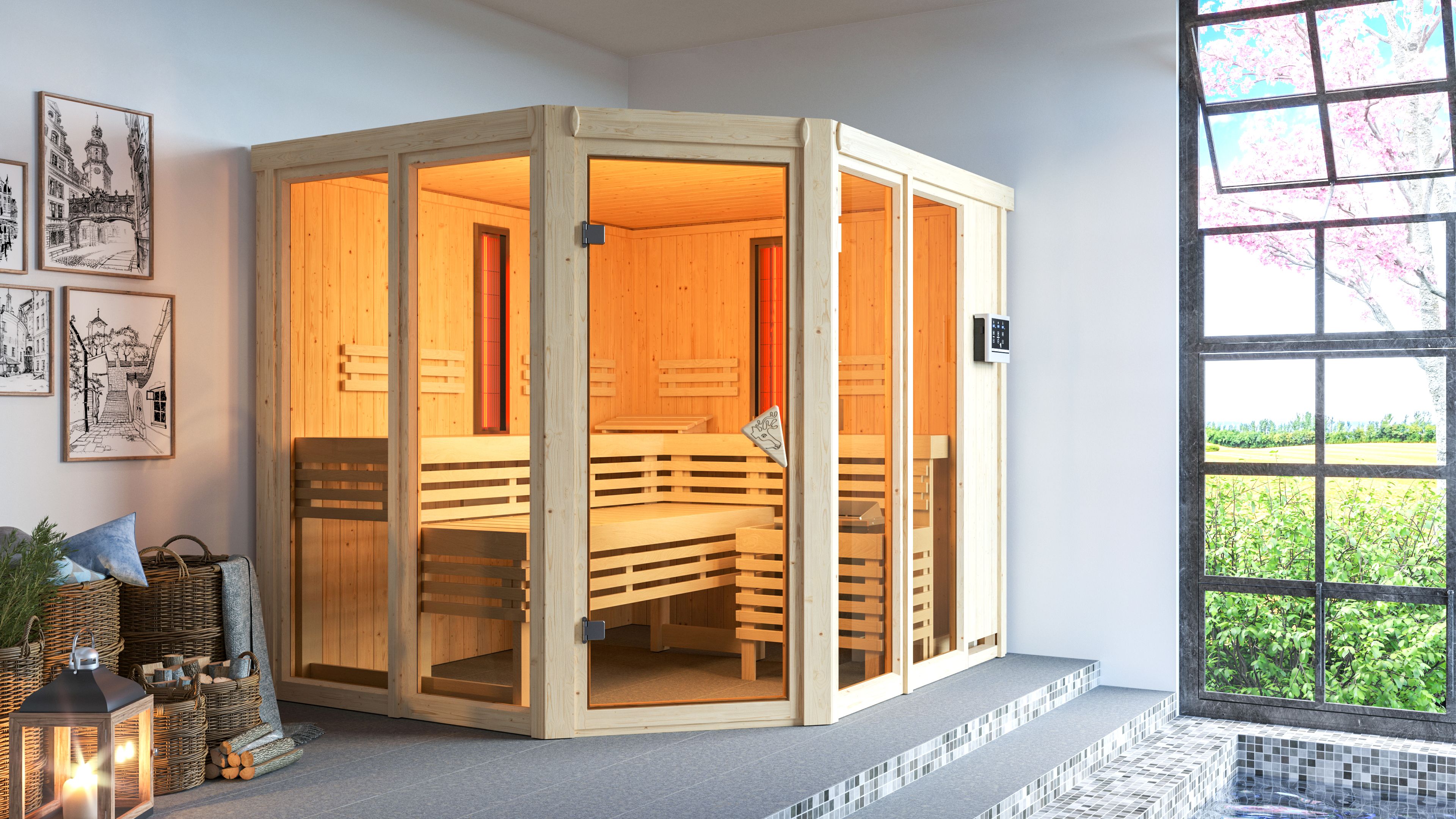 Karibu Sauna Ava - Systemsauna (Eckeinstieg)
