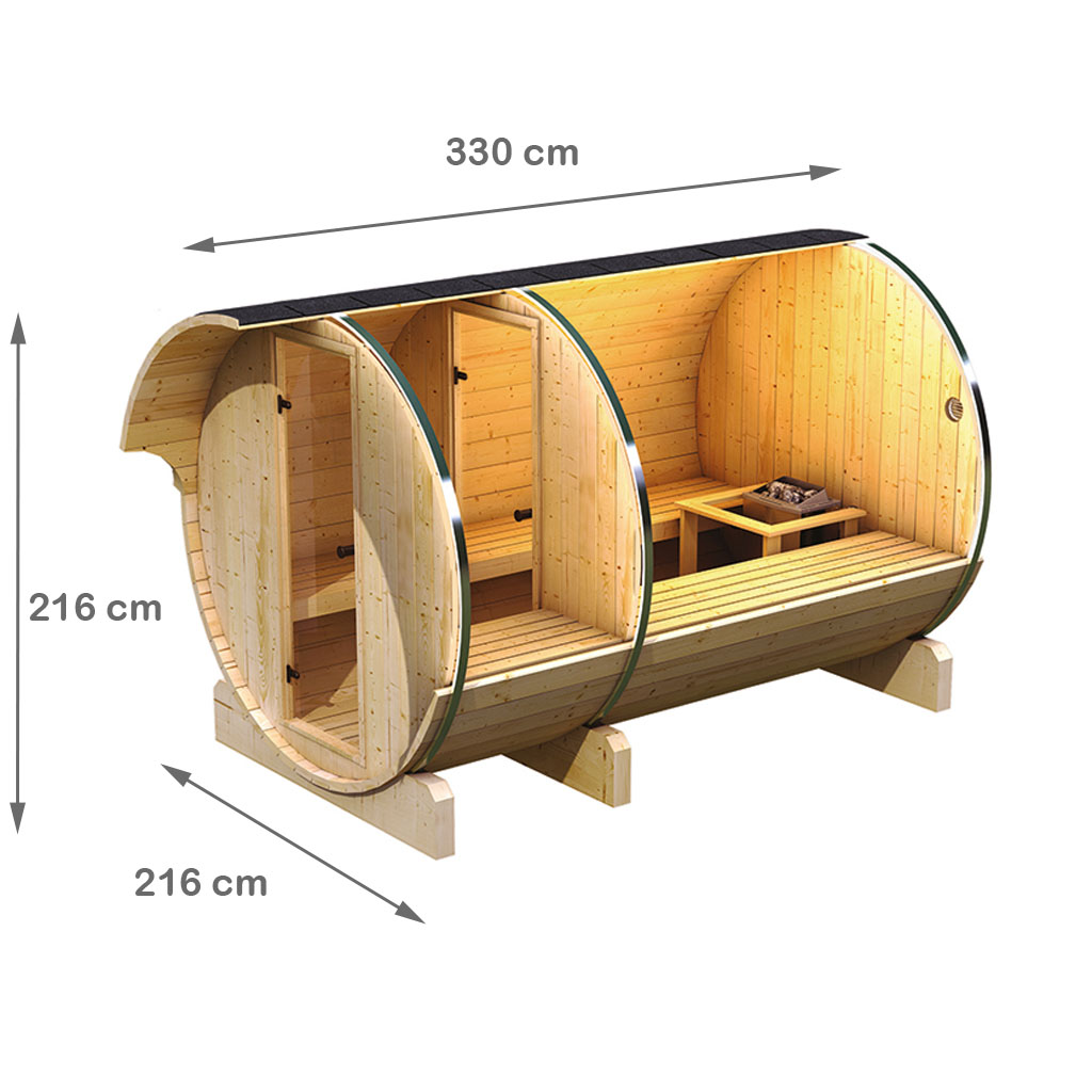 Karibu Fasssauna 3 Aussensauna 230 Volt 42 mm Saunahaus Massivholz Saunaofen