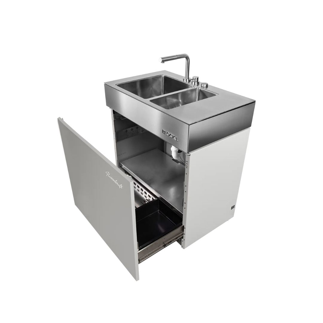 Flammkraft Outdoor-Küchenmodul BLOCK L Lichtgrau Waschbecken Grillmodul BBQ