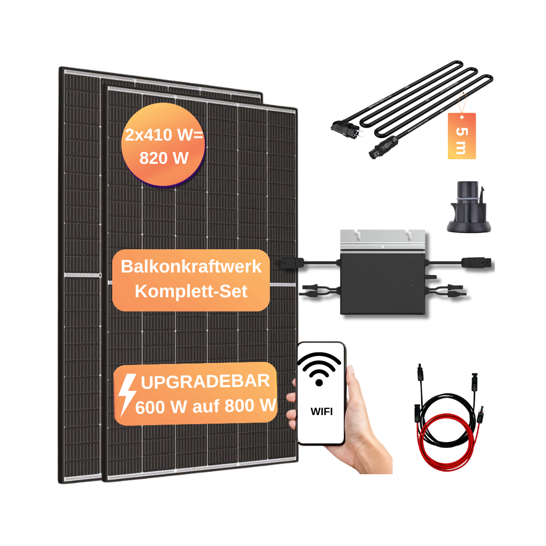 Balkonkraftwerk 820 W / 600 W Solar Photovoltaik PV Stecker Solaranlage Balkon