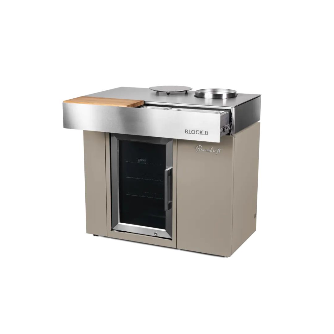 Flammkraft BLOCK B Taupe Kühl- und Barmodul 63 Liter Outdoor-Kühlschrank Modul