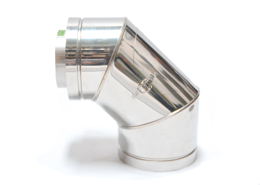 ASTEC Inspektionswinkel 90° Doppelwandig DN113-300 Edelstahl Rohr Bogen Abgas Schornstein