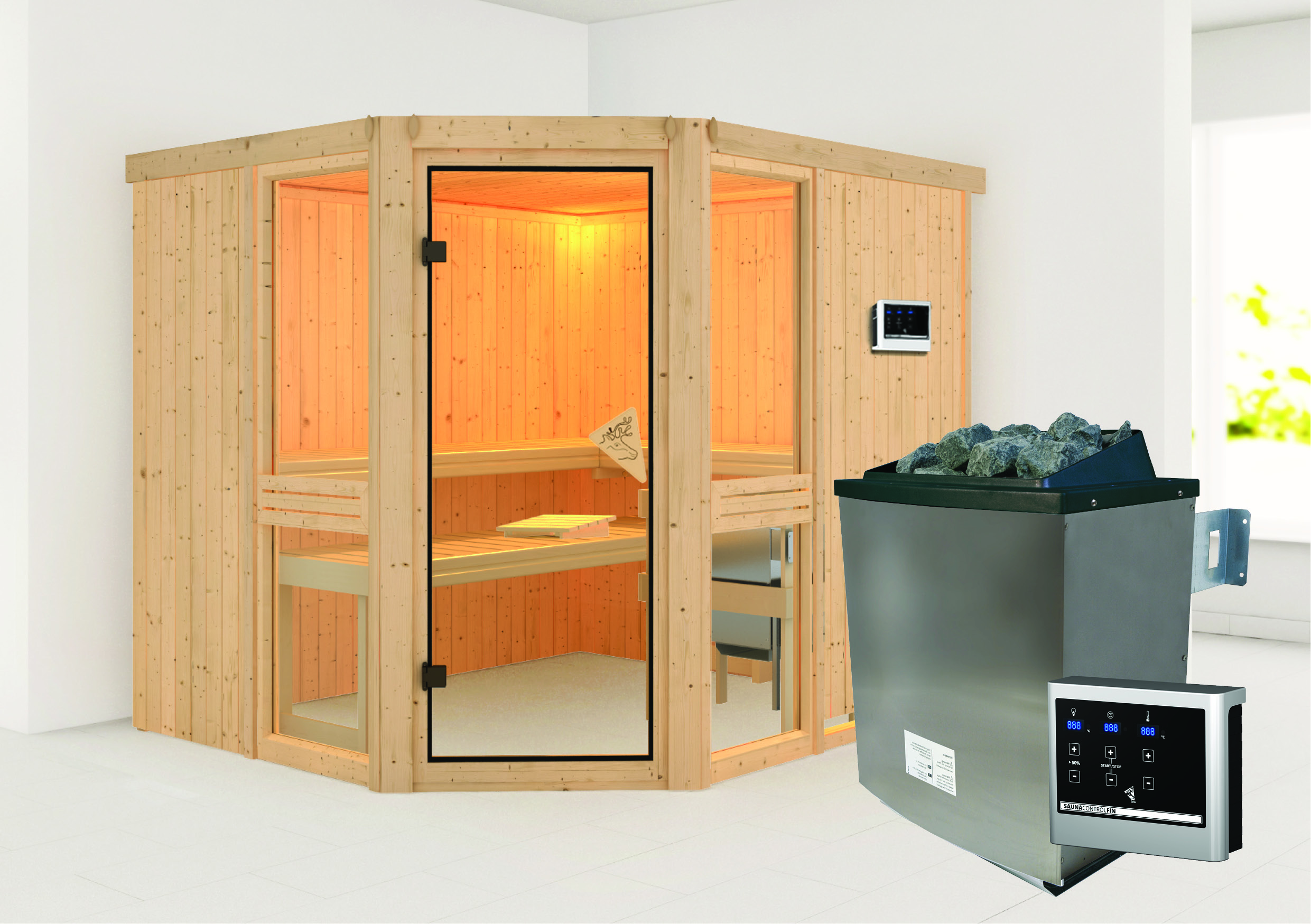 Karibu Sauna Amelia 3 - Systemsauna (Eckeinstieg)