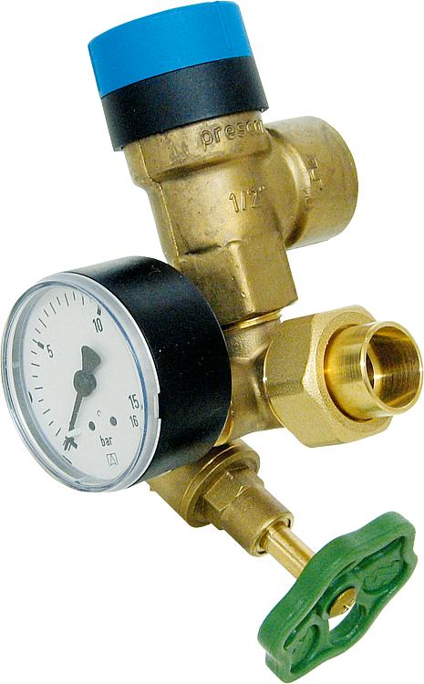 AFRISO Boilersicherheitsgruppe DN15 mit Manometer 0-16 bar und Sicherheitsventil 10 bar