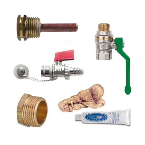 Brauchwasserspeicher Anschluss-Set Messing 12 teilig Montageset Stopfen Entlüfter KFE