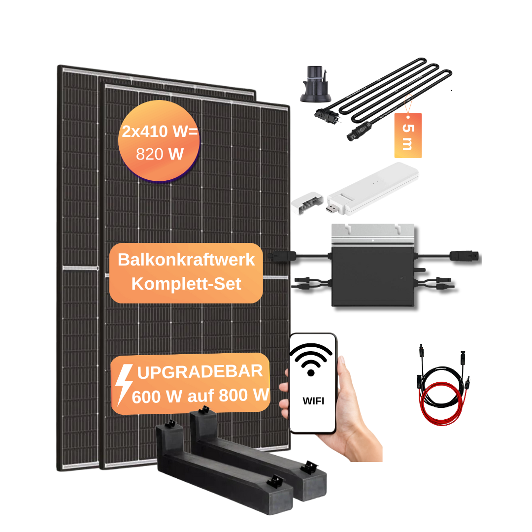 Balkonkraftwerk 820 W mit Flachdach-Set Solaranlage Photovoltaik Wechselrichter