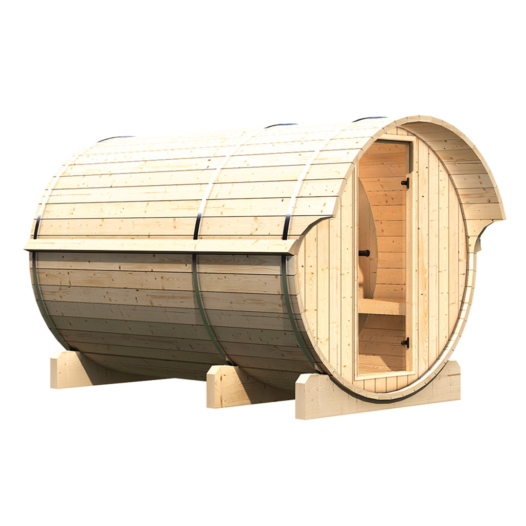 Karibu Fasssauna 3 Aussensauna 230 Volt 42 mm Saunahaus Massivholz Saunaofen