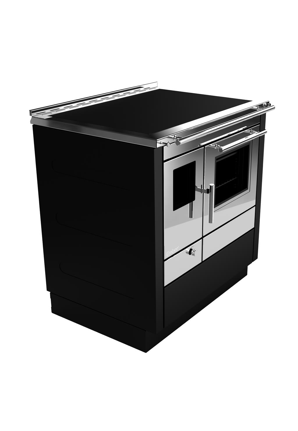Küchenherd Ember Fire A1 80D-S-GD 5,2 kW Edelstahl-Schwarz Ofen Kamin