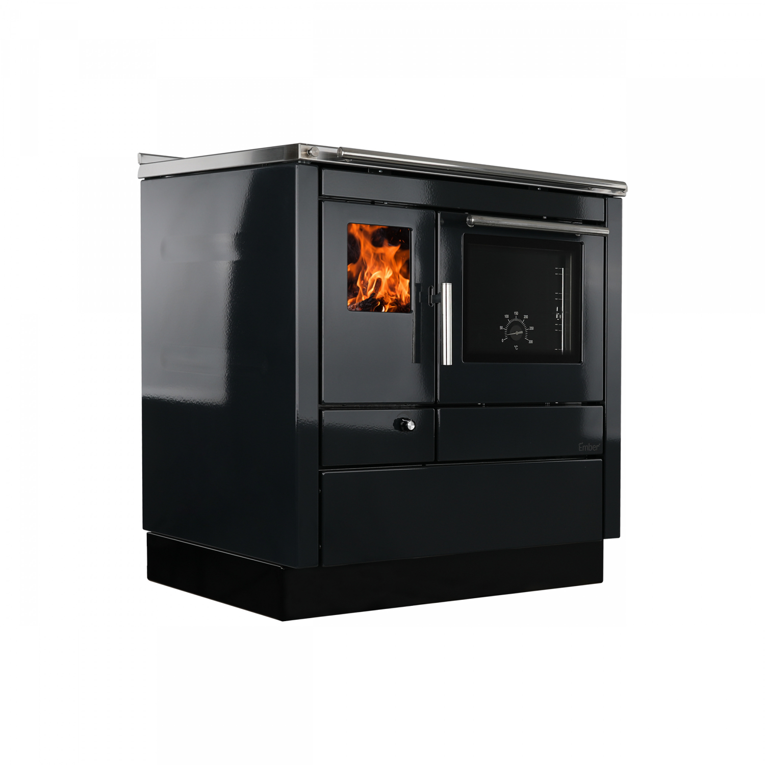 Küchenherd Ember Fire A1 80D-S-GD 5,2 kW Edelstahl-Schwarz Ofen Kamin