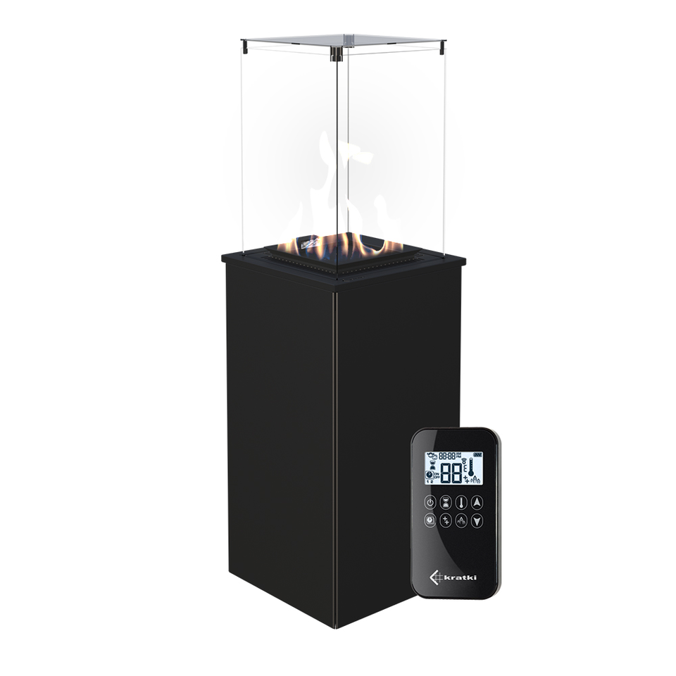 KRATKI Gaskamin PATIO MINI Stahl-Schwarz Ferngesteuert Gasheizgerät 4-8,2 kW