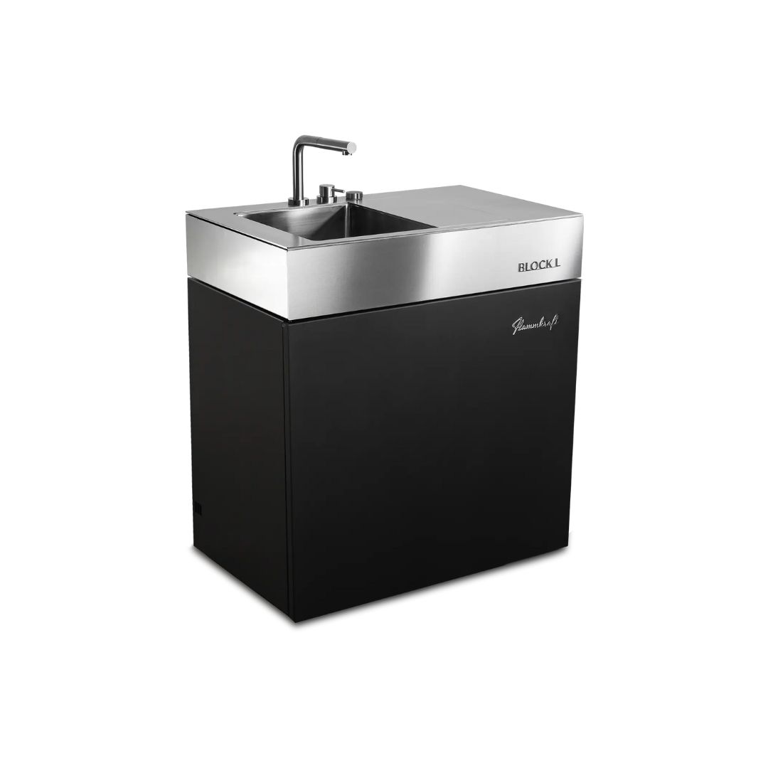 Flammkraft Outdoor-Küchenmodul BLOCK L Elfenbeinschwarz Waschbecken Grill