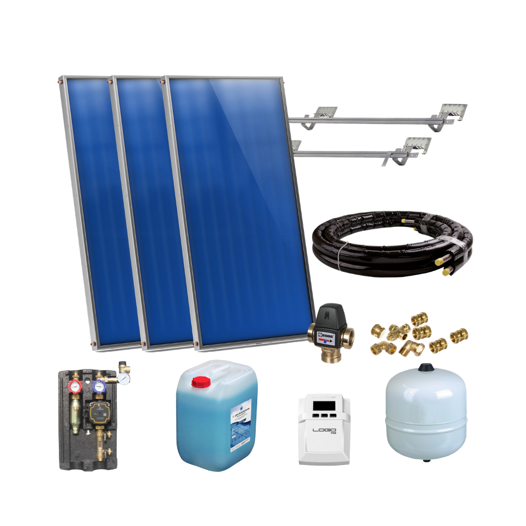 Flachkollektor Komplett Solarpaket Solaranlage Warmwasser Solar 2,03-10,15m²