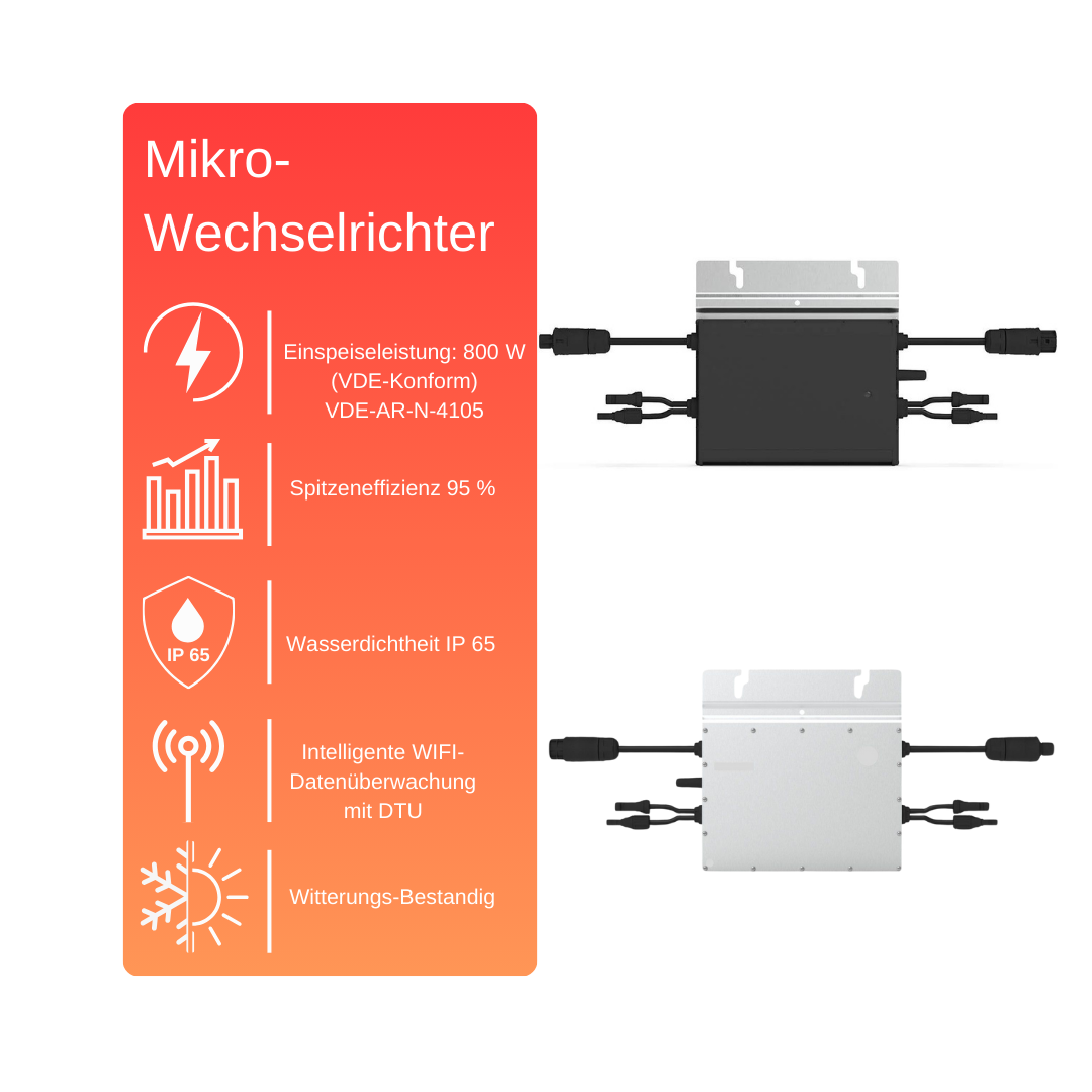 Balkonkraftwerk 820 W mit Flachdach-Set Solaranlage Photovoltaik Wechselrichter