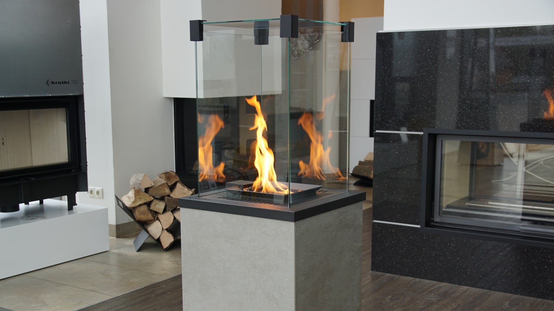 KRATKI Gaskamin PATIO Mini Quarzstein NATURALI PIETRA Grau 4-8,2 kW