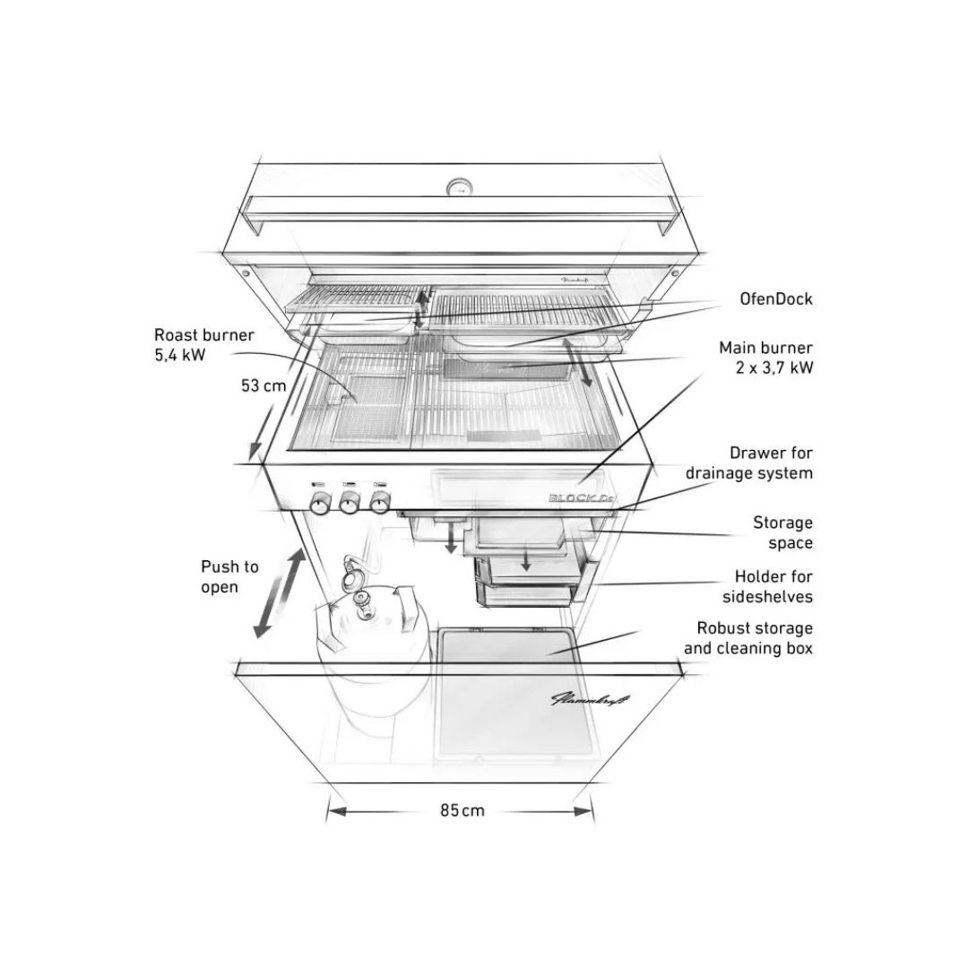 Flammkraft BLOCK Ds Gen. 5 Elfenbeinschwarz 12,8 kW 75°C bis 900°C BBQ Grill Gas